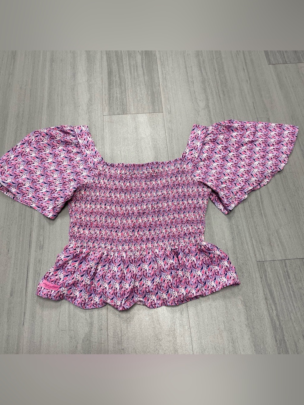 Simply Southern Pink Purple Floral Smocked Puff-Sleeve Top